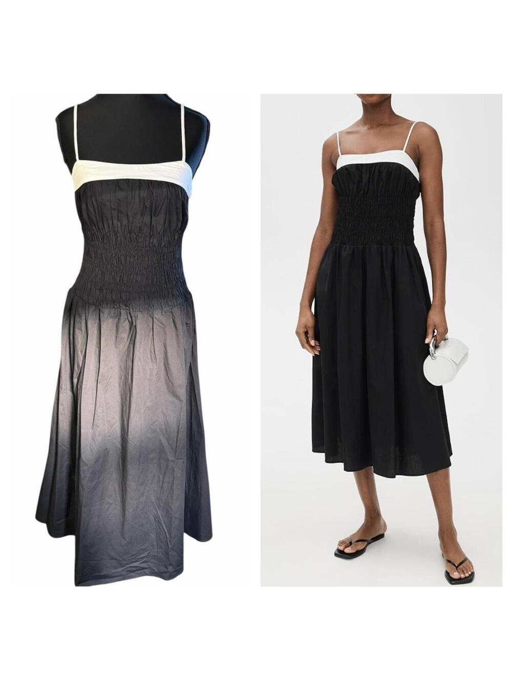 NWT Moon River Black Smocked Midi Dress Spaghetti Strap Minimalist S